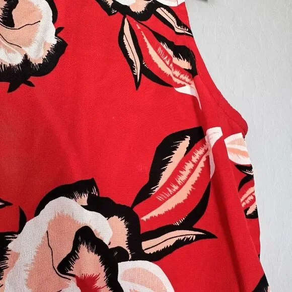 Diane Von Furstenberg Medium Red Floral 100% Silk Sleeveless Blouse‎ - Picture 5 of 5